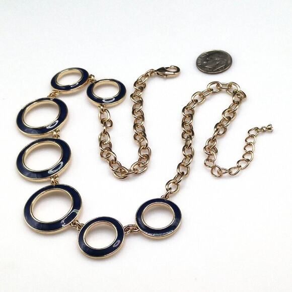 Vintage Enamel Loop Chain Choker Necklace, Black or Dark Blue Enamel, 20 Inches - Picture 7 of 9